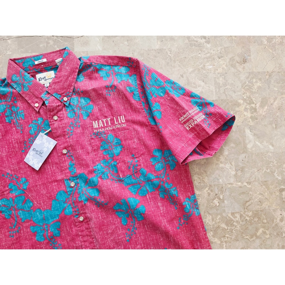 NWT Reyn Spooner Hawaiian Mens 50th State Hibiscus Floral Button‎ Down Shirt L